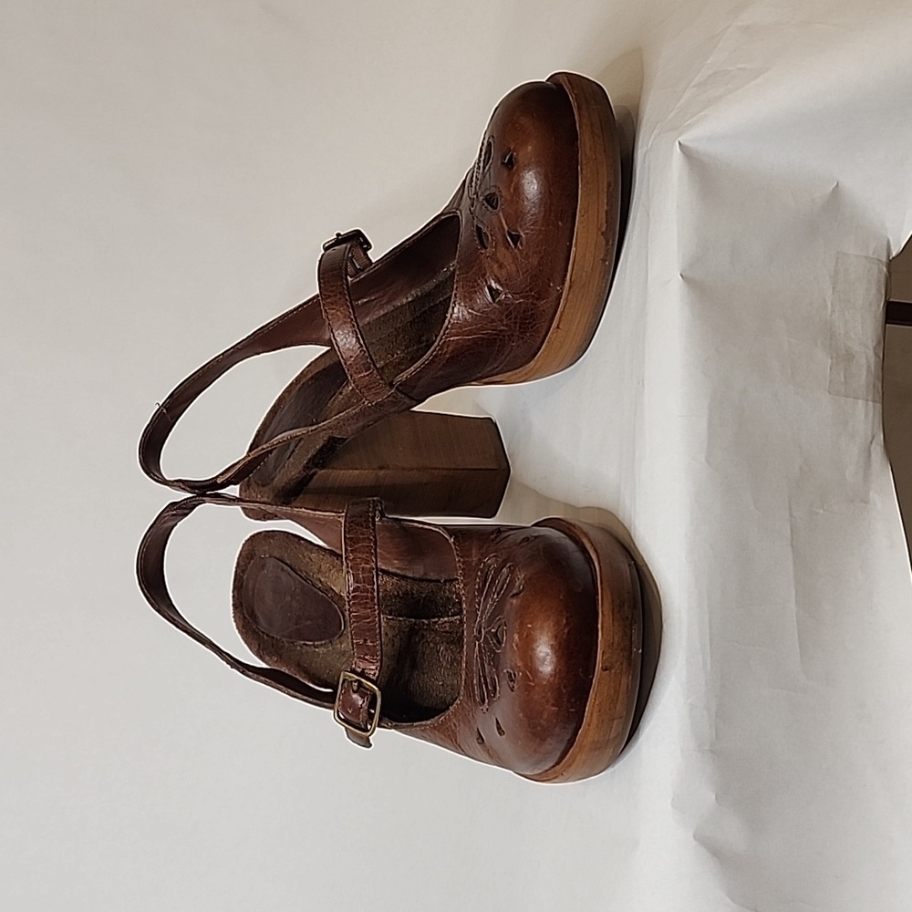 Dr. Scholl's Women's stacked heel Platform Brown Leather Slinback Mary Janes s7